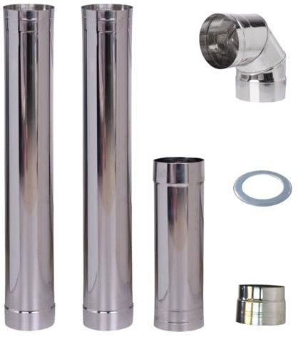 Edelstahlrohre Rauchrohr Set Ofenrohr Abgasrohre 150mm Inox 304 Edelstahl Abgasrohr 1m 0,5 m Bogen Winkelrohr 90° für Rauchabzug Adapter schornstein Erweiterung Ofenrohr Wandrosette, Durchmesser 150mm