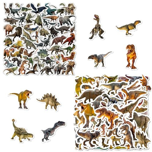 MAXQUU 100 Blatt Mehrfarbige Dinosaurier-Aufkleber, PVC selbstklebend, Schmutzabweisend, für Laptops, Skateboards, Koffer & mehr