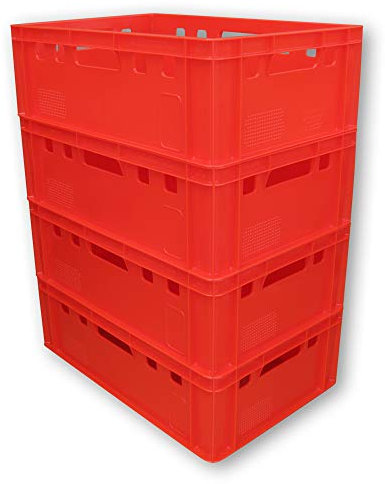 kanister-vertrieb® 4er Set E2 Kisten 60x40x20 cm Fleischkiste Lagerkiste Metzgerkiste Eurobox rot inkl. Etiketten