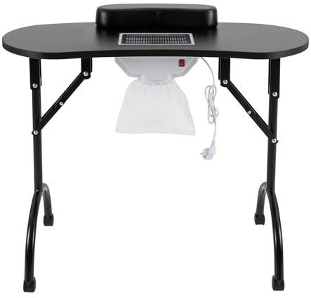 Table à ongles avec aspiration - Table de manucure portable - Table de manucure mobile - Table à ongles rabattable avec aspiration de poussière pour ongles, rouleaux et repose-poignet - 90 x 40 x 72,5