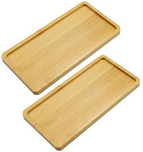 Zfseyuh 2 Pièces Plateau en Bambou,Plateau Cafe,Plateaux Rectangle en Bois,Plateaux de Rangement,Plateau de Service Petit,Plateau Décoratif à Thé Dessous de Verre en Bambou