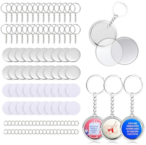 Lot de 50 Porte-clés Double Face KEYSAFER 32 mm avec Anneau Métal, Coque et Film Plastique pour Badge