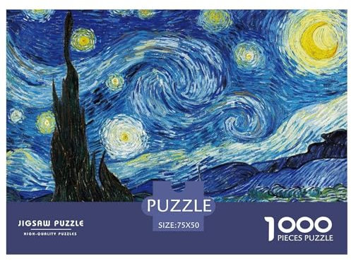 1000 Pcs Van Gogh's Starry Night Jigsaw Puzzle Adult Kids Creative Rectangular Puzzle Wooden Puzzle Funny Educational Toy 1000pcs (75x50cm)