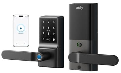 eufy Smart Lock C33 - Cerradura de puerta sin llave con huella dactilar con asa, Wi-Fi integrado, control remoto por aplicación, perilla biométrica para puerta de entrada, bloqueo automático,