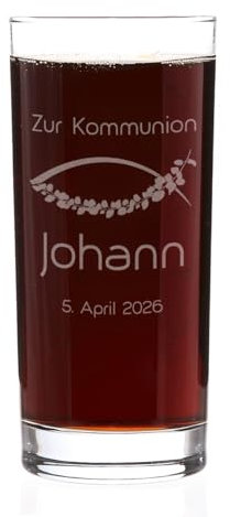 Striefchen® Graviertes Trinkglas für Jungen und Mädchen zur Taufe/Kommunion/Konfirmation