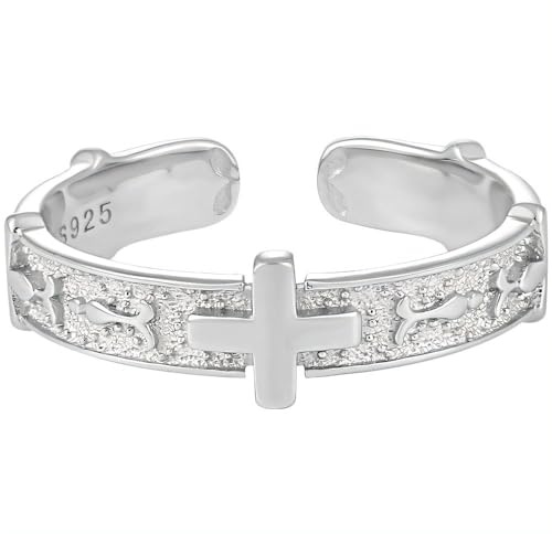 NicoWerk Damen Silberring Kreuz aus 925 Sterling Silber Filigran Ausgefallen Verspielt Glatt mit Struktur Glänzend Bandring Applikation SRI1083