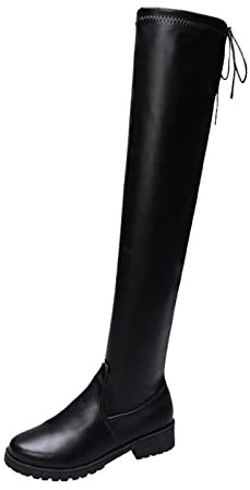 DJYQLCWA Fashion Scarpe da Donna Stivali Primaverili Estivi E Stivali Stivali Lunghi Autunno Inverno Tacco al ginocchio Stivali sopra bassi Scarpe in pizzo Stivali da donna (Black, 40)