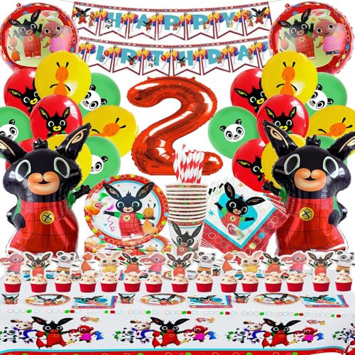 Bing Kindergeburtstag Deko 2, Bing Luftballon, Geburtstag Deko Partyzubehör Set, Kinder Papiergeschirr, Thema Geburtstagsfeier Dekorationen Partygeschirr Pappteller Teller Servietten Banner