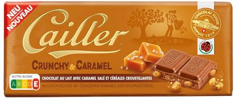 Cailler Chocolat au Lait, Crunchy & Caramel Salé avec Céréales Croustillantes, Tablette Suisse