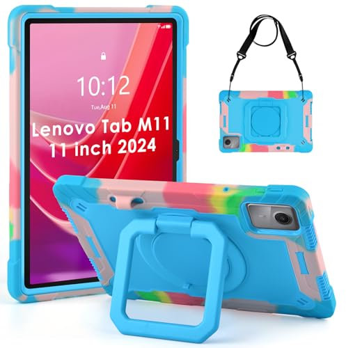 KATUMO Funda para Lenovo Tab M11 11 2024 (TB330FU/TB330XU), Carcasa antisísmica Pesada,Funda Protectora de Soporte Giratorio de 360°, con Portalápiz/Correa para el Hombro para Portalápi