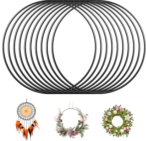 8 Stück Metallringe zum Basteln, 20cm Metallring Schwarz, Traumfänger Ringe Metall, Deko Ringe zum Aufhängen DIY für Traumfänger Hochzeit Weihnachtskranz Wandbehang Handwerk Dekoration