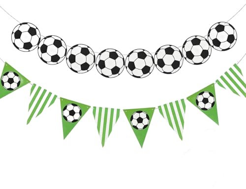 2 Stück Fussball Deko,Fußball Dekoration Hängende Wimpelkette Dekorationen Banner für Football Party Sport WM Wimpel Aufhängbarer Accessoires Football-Party-Wimpel Fußballbanner Fußball-themenparty