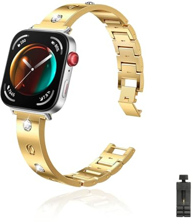 KMKJSH Metall Armband für Huawei Watch Fit 3 mit Glitzer Strass, Verstellbares Edelstahl Ersatzarmband für Damen Elegantes Uhrarmband Gold