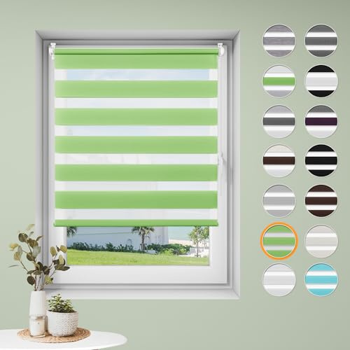 Sanfree Doppelrollo klemmfix ohne Bohren Duo Rollos für Fenster ohne Bohren Grün B45 x H130cm-Stoffbreite 41cm Fensterrollo Klemmrollos für Fenster und Tür Sonnenschutz & Sichtschutz