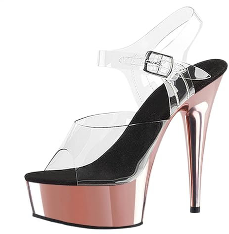 Sandali con Tacco Alto da Donna 6IN. Sandali con Plateau a Punta Aperta per Donne per Feste di Matrimonio. Tacchi Alti da spogliarellista. Scarpe da Pole Dance,Rose Gold,39 EU