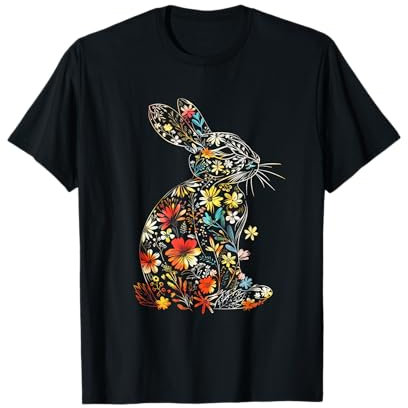 Floraler Osterhase minimalistischer Umriss Hase T-Shirt