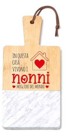 In questa casa vivono i Nonni migliori del Mondo Tagliere in marmo bamboo naturale Personalizzato Idea Regalo Originale Festa Nonni Compleanno Natale Accessori Cucina Multiuso 30x15x1,2cm