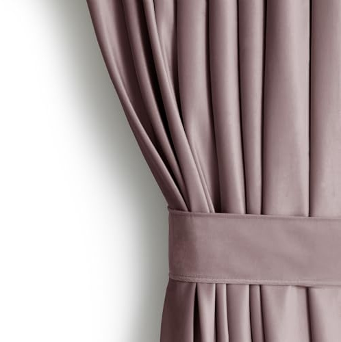 AmeliaHome Set Vorhang H 270 x B 140 cm mit Raffhalter 54 x 10 cm Velvet Optik Dunkelbeige 1 St. Ösenschal Samt Halbverdunkelungsvorhang Fensterdekoration Dekoschal Dekorvorhang