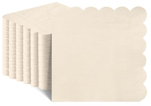 NatNarr 120 Stück Beige Partyservietten, Gewellte Cocktailservietten Papierservietten Dessertservietten Barservietten für Hochzeiten Babypartys Brautpartys Geburtstage, 5 x 5