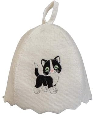 Kinder Saunahut Stickerei Katze, aus Filz Filzkappe Saunamütze Saunakappe Kätzchen Sauna