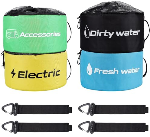 Tomotato RV Schlauch Aufbewahrungstasche, 4 Stück Camping RV Wasserschlauch mit Aufbewahrungstasche Taschen Elektrokabel Abwasserschlauch RV Zubehör Organizer