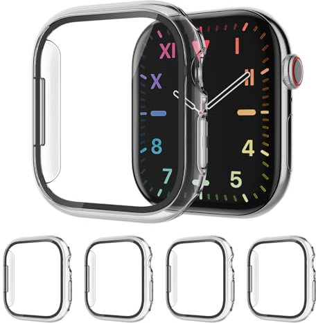 AOTUAO 4 Piezas Funda Compatible con Apple Watch Series 10 46mm, Estuche Rígido Delgado PC Protector de Pantalla Cristal Templado para iWatch Series 10 46mm (4 Transparente)