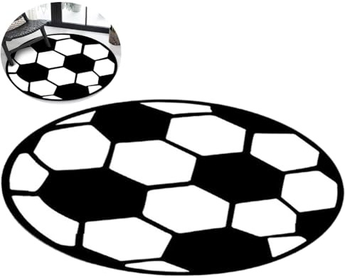 PLNVNVP Fußball-Teppich, Runder Fußballteppich, Fußballteppich für Kinderzimmer, Fußball Kurzflor Teppich,Kinder Schlafzimmer Stuhl Badematten (60×60cm)