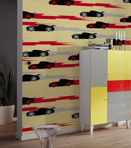 Komar Vlies Fototapete - Disney and Pixar Cars Pattern - Größe 200 x 250 cm - Tapete, Kinderzimmer, Kindertapete