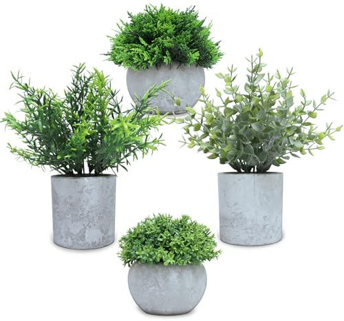 CHDITB 4 Stück Kunstpflanze Wie Echt,Künstliche Pflanzen im Topf Zimmerpflanzen,Kleine Künstliche Pflanzen,Eukalyptus Dekopflanze,Fake Plant Plastik Pflanze für Badezimmer Küche Tischdeko Balkon Deko