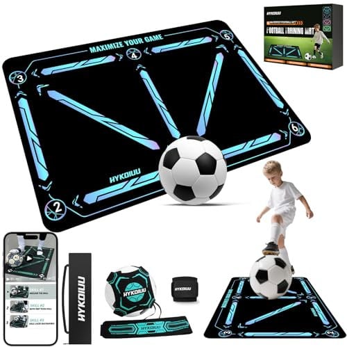 Fussball Matte Mit Fussballtrainer 90x60cm Rutschfest Silent Fussballmatte Training Kinder – Trainingsmatte Für Ballkontrolle & Schritt-übungen Stoßdämpfende Fußball Trainingsmatte Trainingszubehör