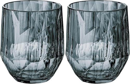 koziol Superglas Club No. 24, 2 Stück, 400 ml, Rotwein-Tumbler, Glas aus kristallklarem Kunststoff, luxuriös, unzerbrechlich, wiederverwendbar, Party, Camping, 2er Set (Transparent Grau)