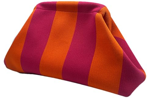 Duroecsain Pochette estive per le donne Gnocchi Frizione Tessuti A Righe Uncinetto Borse Casual Uncinetto Bag, lilla/arancione, vedi descrizione
