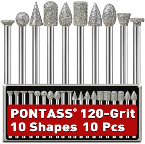 Fraise Diamant pour Sculpture, Lot de 10 Fraises Diamantées, 120 Grains Embout Diamant Tige 3mm Compatible avec Dremel pour Gravure Meulage Polissage de Pierre, Roche, Verre, Bricolage