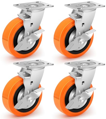 Humagineer 150mm Polyurethan Schwerlastrollen mit Bremse, Industriell Rollen Schwerlast Tragfähigkeit 2000kg mit Doppeltem Kugellager, Leise und Verschleißfest für Schweres Gerät, Große Instrumente