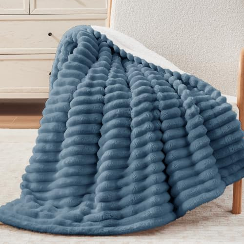 Vielit Cord Sherpa Decke, Dicke Kuscheldecke Flauschig 150x200 XL Blau | Warme Tagesdecke, Weich Wolldecke, Deko Sofadecke für Wohnzimmer, Wohndecke, überwurfdecke, Geschenk，OEKO，Maschinenwaschbar
