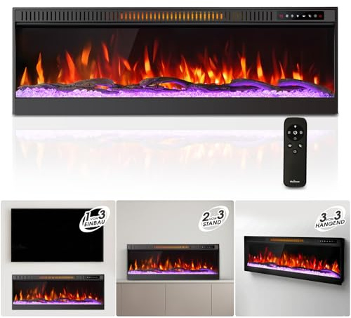 Mexhom 60 Pulgadas eléctrica Chimenea 152cm 3D Efecto Llama Control Remoto sin batería