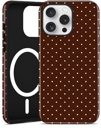Jusy Polka Dot Magnetic Phone Case for iPhone 14 Pro, Brown | Compatible with MagSafe, Cute Polka Dots Aesthetic Design, Wireless Charging, TPU and PC Shockproof
