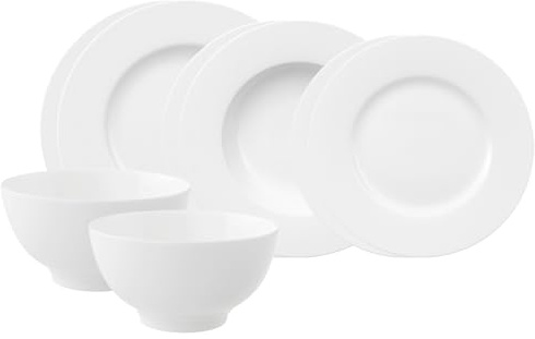 Villeroy & Boch – Royal Einsteiger Set 8 Teilig, Spülmaschinenfest, Mikrowellensicher, Teller und Schalen für 6 Personen, Kombiservice, Tafelgeschirr, Geschirr Set Weiß, Premium Porzellan