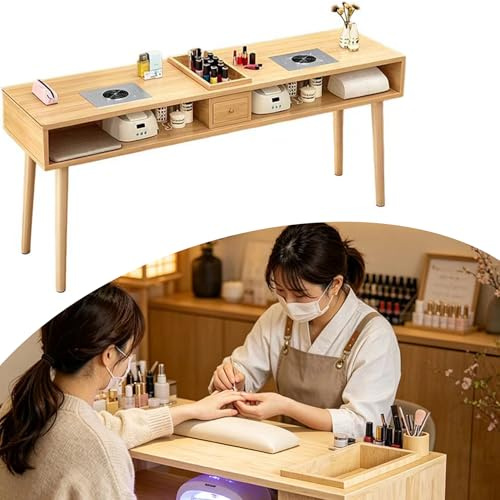 Wetsfgdg Nageltisch mit Staubabsaugung,Maniküre Tisch ,Nagelpflegetisch Vintage Computertisch & Arbeitstisch für Heimbüro, Schlafzimmer, moderner Holz Studiertisch(140*40*78cm)