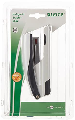 Leitz Heftgerät, 30 Blatt Tacker mit 200 Heftklammern, Hefter aus Metall mit Kunststoffelementen, WOW Serie, Weiß, 55022001