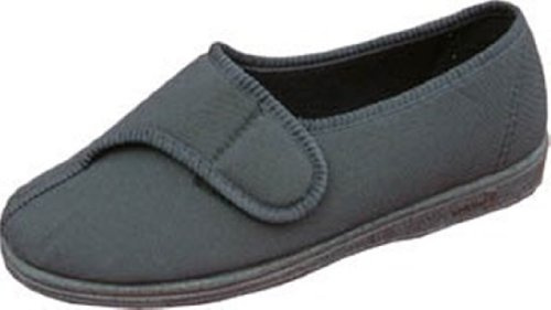 Comfylux Mens Bill Washable Water Resistant Touch Fastening Slippers with Rubber Sole Black