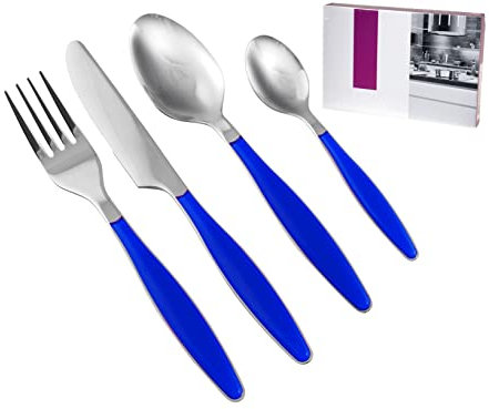 H&H Servizio Posate 24 Pezzi Lady Manico Blu Arredo Tavola, Acrilico
