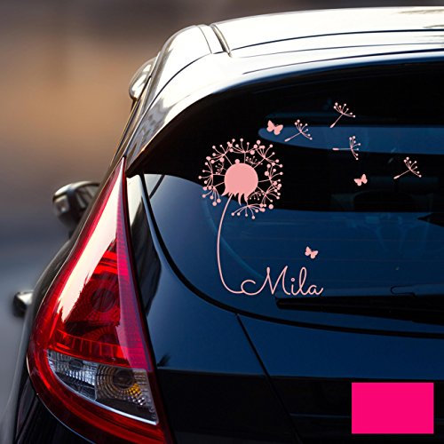 ilka parey wandtattoo-welt® Autotattoo Heckscheibenaufkleber Fahrzeug Aufkleber Sticker Baby Name Pusteblume M1864 - ausgewählte Farbe: *pink* ausgewählte Größe: *L - 32cm breit x 30cm hoch*