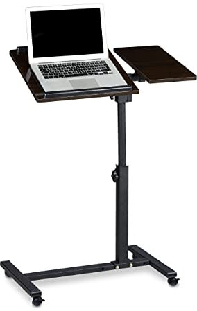 Relaxdays Laptoptisch höhenverstellbar HBT 95 x 60 x 40 cm Notebook Ständer auch für Linkshänder Sofatisch Beistelltisch mit Rollen und Ablage für Maus mit 2 Stopp-Leisten, Ebenholz, schwarz