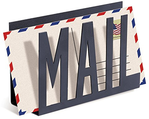 MyGift Modern Black Mail Holder Organizer with Cutout MAIL Lettering Design
