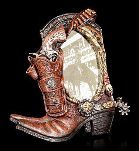 Figuren Shop GmbH Bilderrahmen Pistole mit Cowboy Stiefel | Wilder Westen Deko