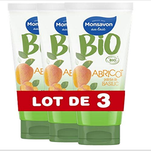 Monsavon Gel Douche Bio Hydratant, Abricot et Pointe de Basilic, sans Sulfate, sans Colorant, sans Phtalate, sans Paraben (Lot de 3x200ml)