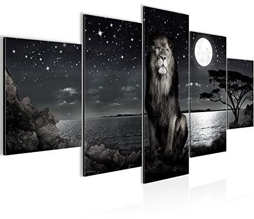Runa Art - Bilder Afrika Löwe 200 x 100 cm 5 Teilig XXL Wanddekoration Design Schwarz Weiss 022951c