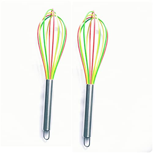 Stainless Steel Handle Non-Stick Silicone Kitchen Utensils Egg Whisk I Heat Resistant Egg Beater Kitchen Utensils (2 pcs)