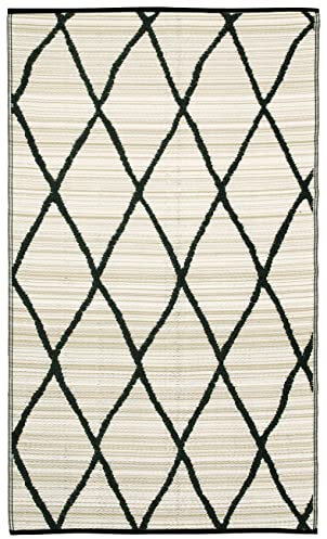 FAB HAB Outdoor-Teppich - wetterfest, farbecht, wendbar - recycelter Premium-Kunststoff - marokkanisch geometrisch - Terrasse, Balkon, Garten, Flur, Bad - Nairobi Natur & Schwarz, 120x180 cm